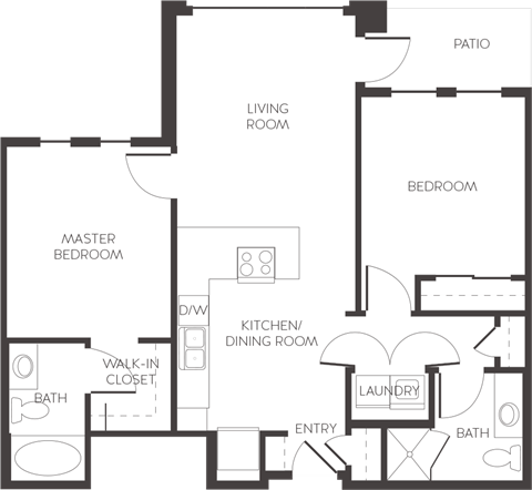 Floor plan for 2 beds, 2 baths, 1004 sqft